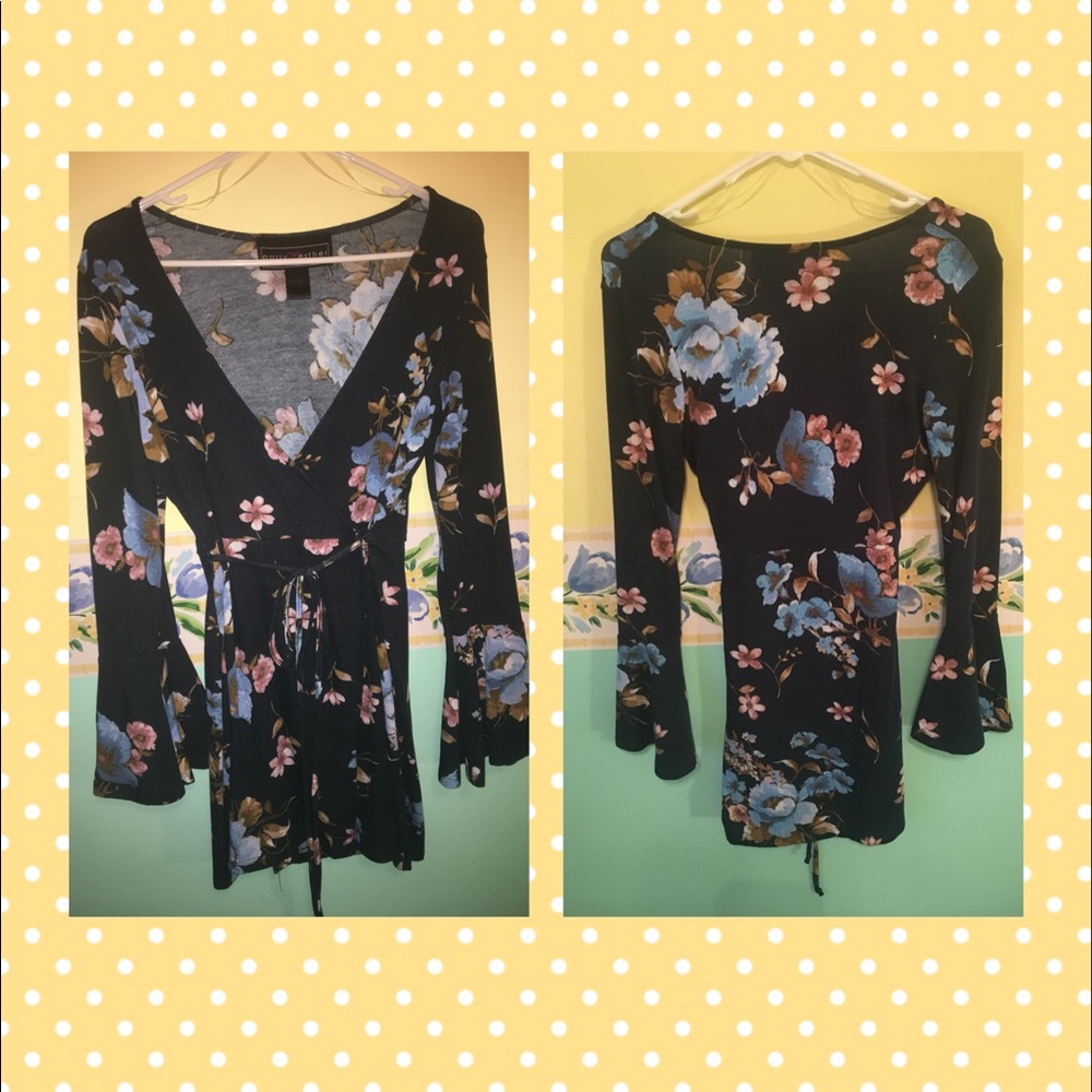 Bell Sleeve Spring Floral Wrap Dress